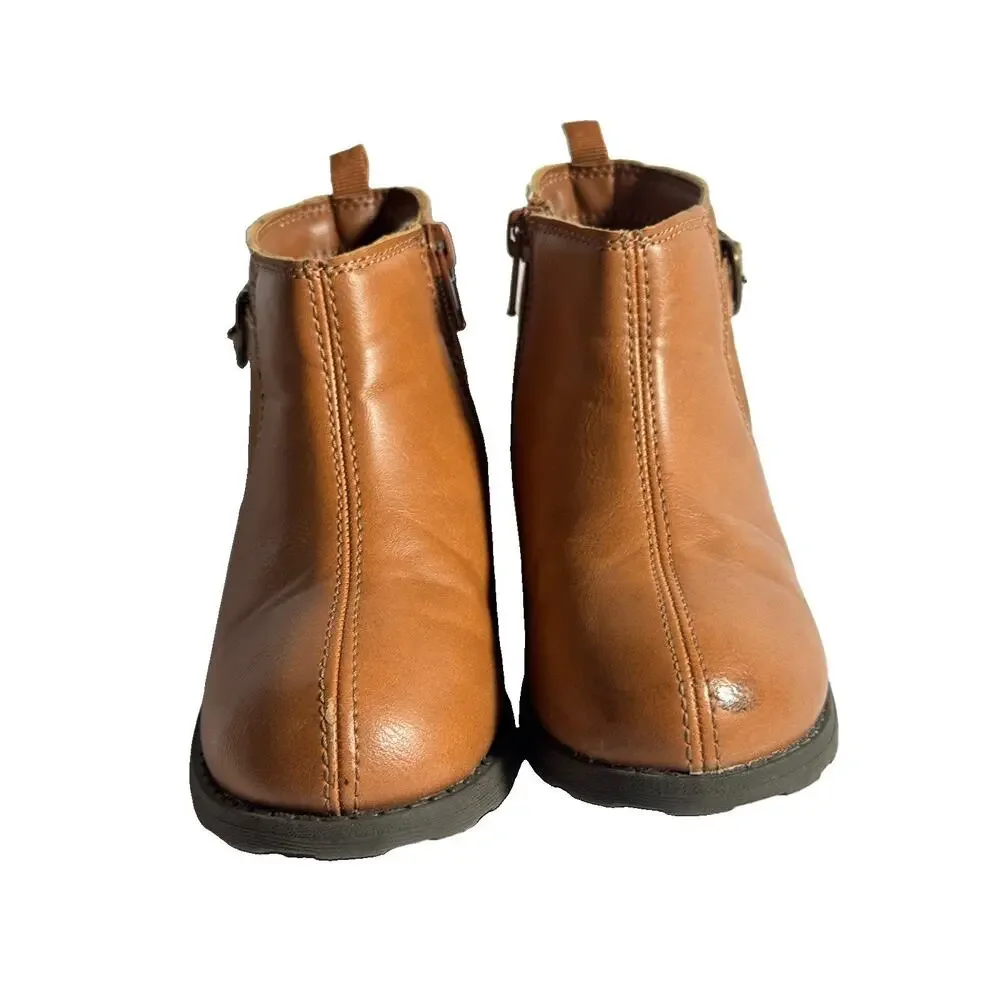 Carter’s Toddler Girls Ankle Boots Size 10 Brown Cognac Chelsea Zip Buckle
